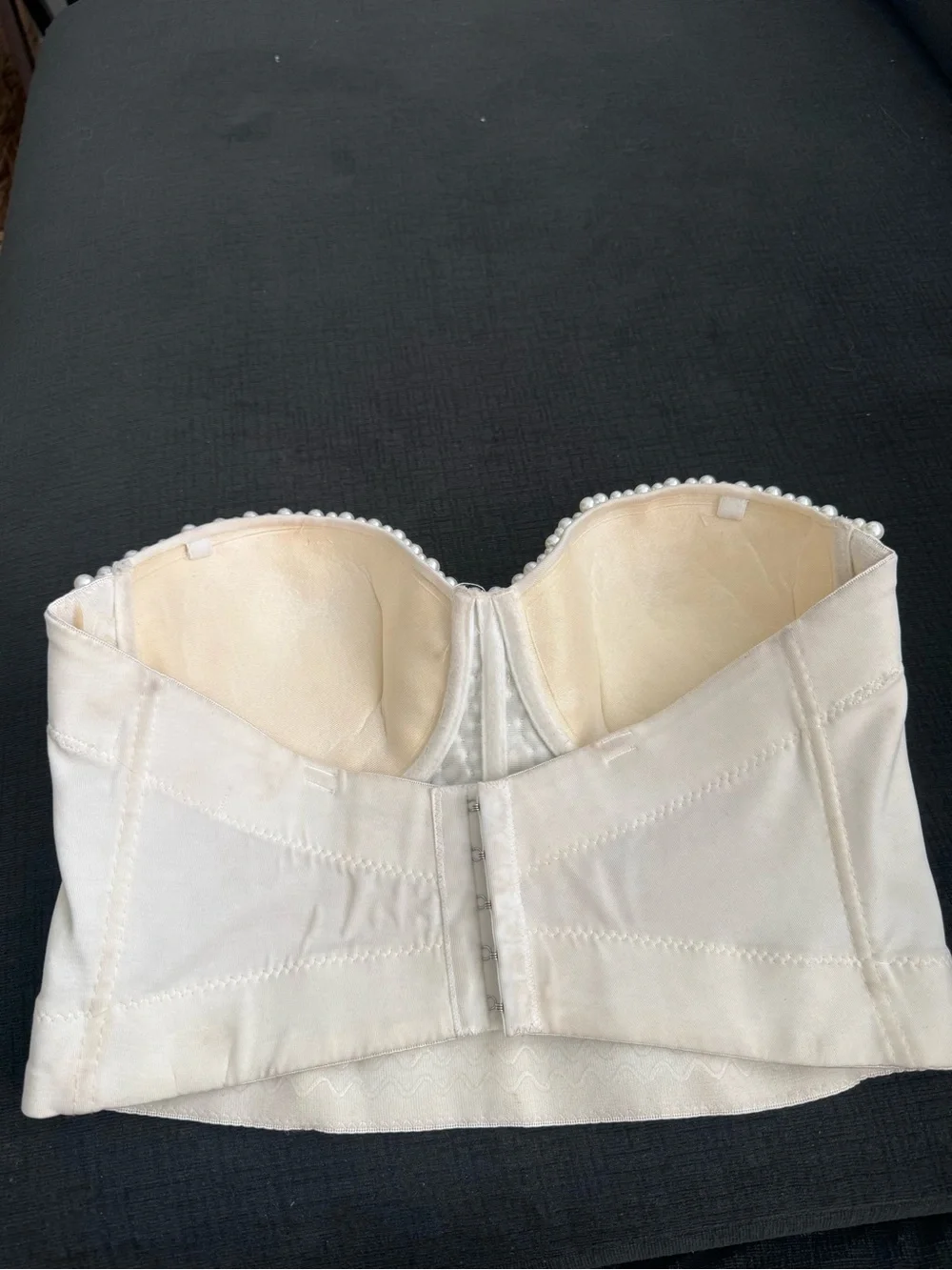 Strapless Pearl-Embellished Bustier Corset Top in Cream Size Large (fits M-L)